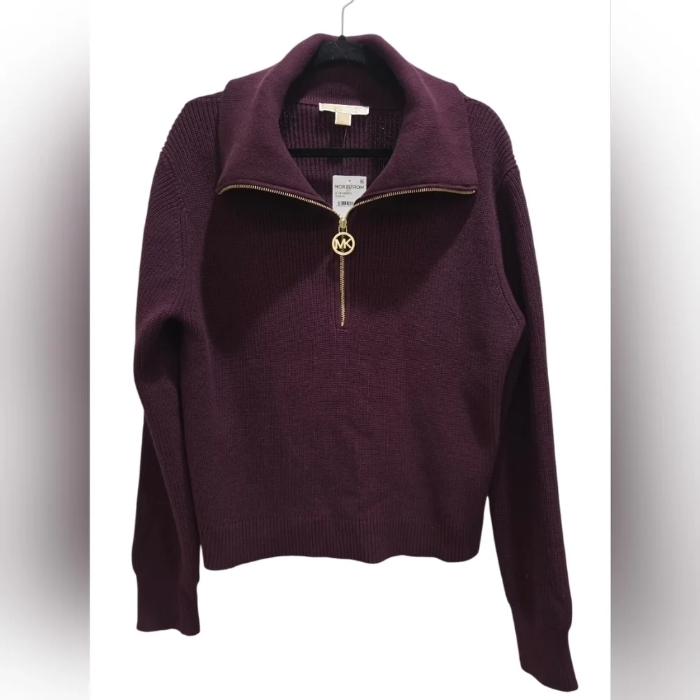 Michael Kors Logo Jacquard Quarter Zip Sweater, NWT, Large
